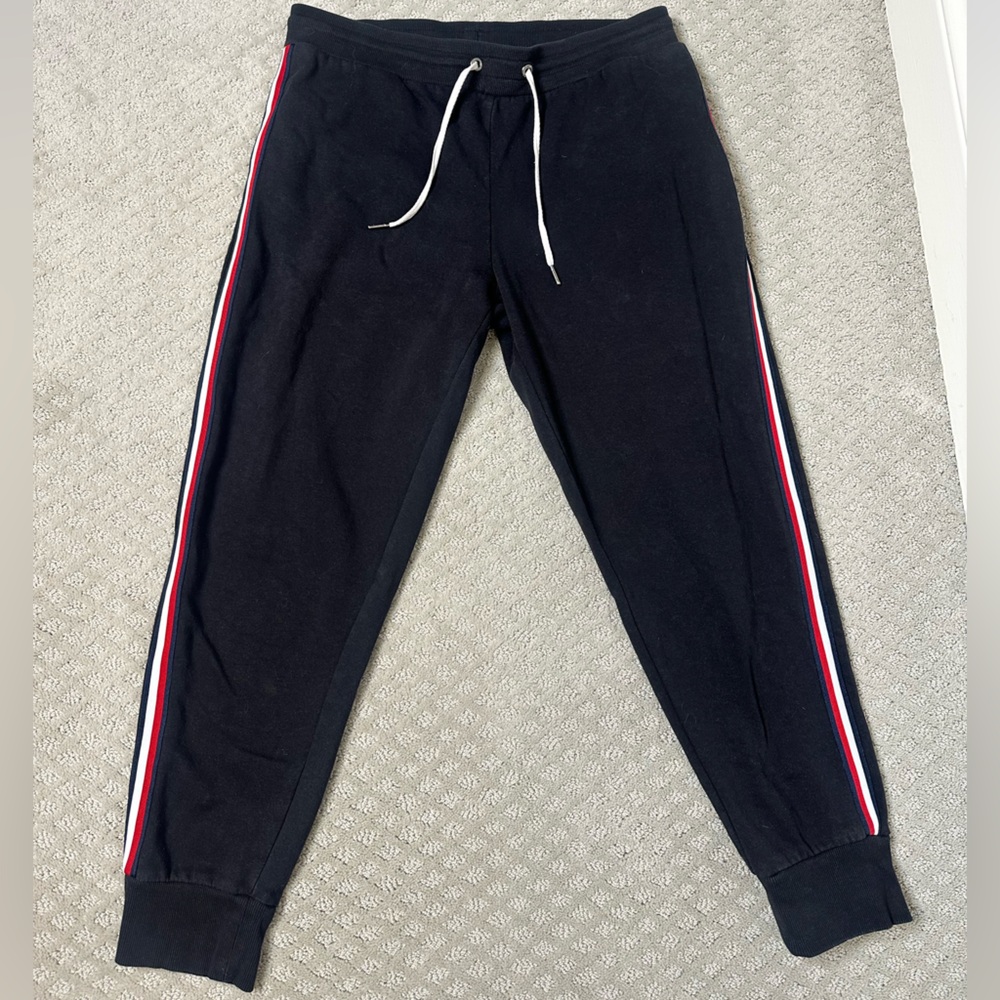 Sz M Tommy Jeans Tommy Hilfiger jogger sweatpants pockets striped sides black